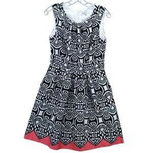 Robbie Bee Fit & Flare Dress Black White Print Lined‎ Pockets Size 4